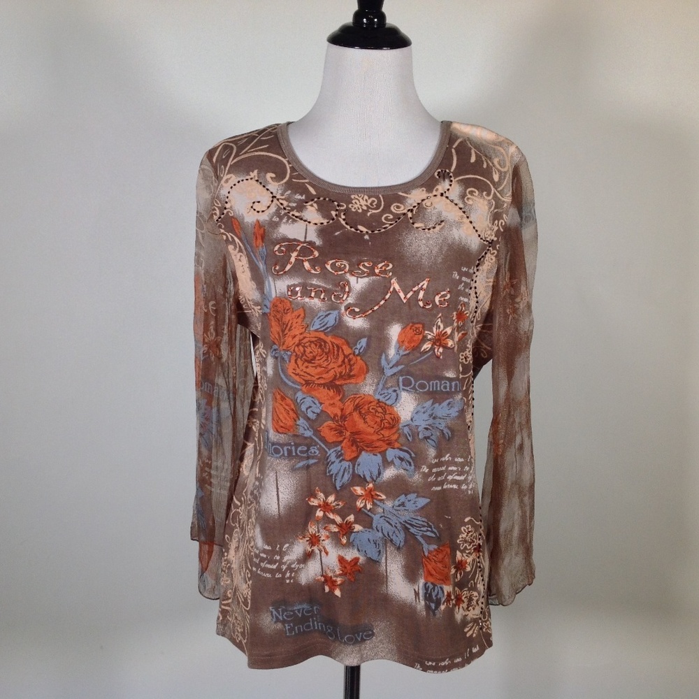 New Nikky Top Womens Large Romantic Boho Embellish